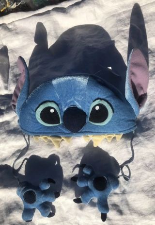 Disney Parks Stitch Plush Head Hat Dangling Hands Paws Adjustable With Tags