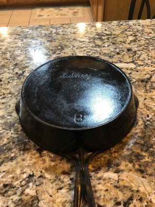 8 Script Logo C1890 Sidney Hollow Ware Pre Wagner Cast Iron Skillet Pan Exclnt