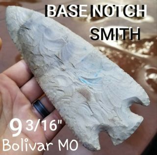 Authentic Huge Smith Base Notched Arrowhead Spear Point Native Indian Artifact