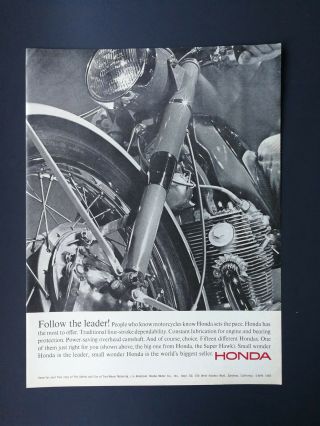 Vintage 1965 Honda Superhawk Motorcycle - Full Page Ad