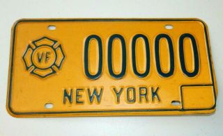 Wow Vintage 00000 Numbered York State License Plate Vf Volunteer Firefighter