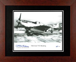 P - 51 Mustang Old Crow Framed Ww2 Photo Signed Usaf Ace Colonel Bud Anderson
