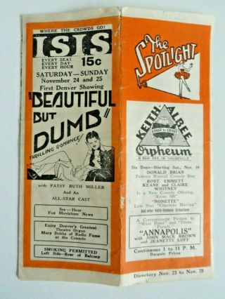 1927 The Spotlight Theatre & Amusement Guide Fold Out Directory Denver,  Co