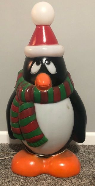 Penguin Blow Mold 28 " Plastic Red Green Scarf General Foam Yard Christmas