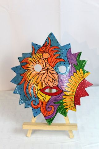 Sun Abstract Style Artisan Hand Painted Paper Mache Souvenir Art Mask Home Decor
