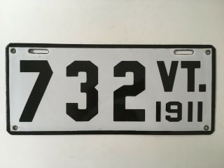 1911 Vermont License Plate Vg,  A,  Low Number 3 Digit Porcelain Glossy