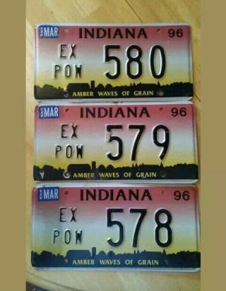 Series Of 3 Ex Pow 578 579 580 Mar 96 Indiana License Plate Amber Waves Of Grain