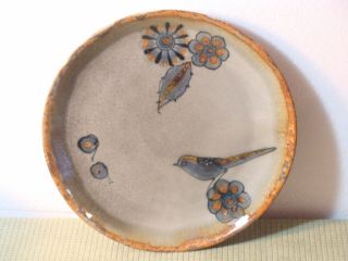 Ken Edwards Tonala Mexico Pottery 10 " Dinner Plate Folk Art Bird Flowers Signed
