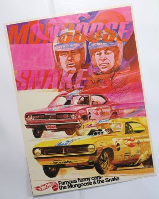 Orig Don Snake Prudhomme Tom Mcewen Mongoose Hand Signed Auto Racing Nhra Poster