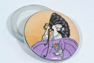 Rare Noritake Art Deco Luster Powder Puff Box Jar Hand Painted Lady Porcelain