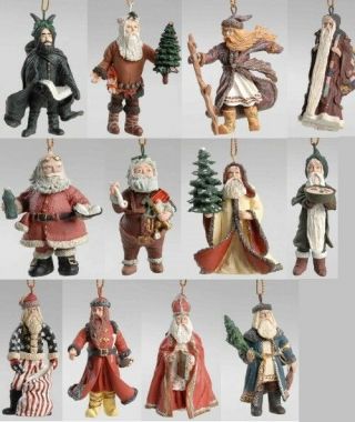 Duncan Royale History Of Santa Claus 12 Figural Figurine Ornaments Set & Boxes