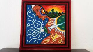 Lovely 12 " Huichol Mexican Folk Art Yarn Painting By Neikame.  Pp1267