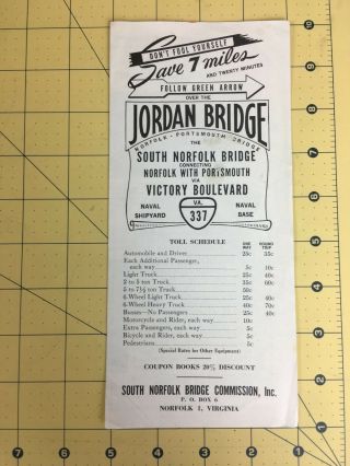 Vintage Brochure Jordan Bridge Norfolk South Portsmouth Va 337 Commission Rare
