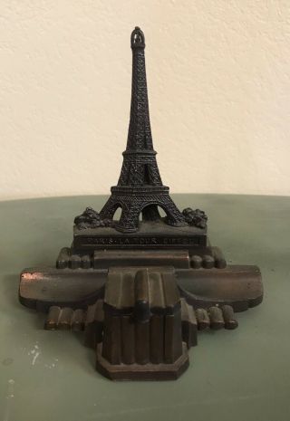 Antique Ww2 Era Paris Souvenir Eiffel Tower Iron Ink Well