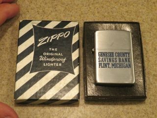 Mib Vintage 1937 - 50 Zippo Lighter Genesee County Bank Flint Michigan Black Box