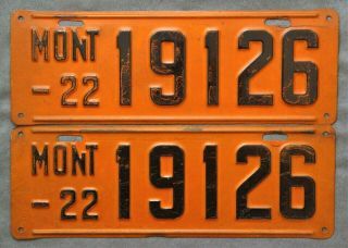 Montana.  1922.  License Plate.  Pair.
