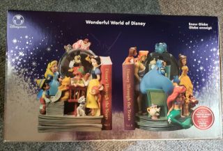 Disney Wonderful World Of Disney Through The Years Book End Snow Globe Set Nib
