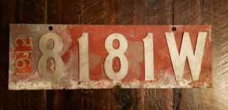 Rare 1912 Wisconsin Steel With Aluminum Letters License Plate 8181w
