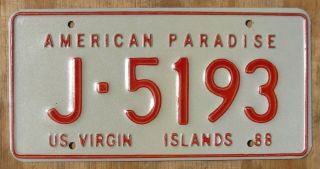 Us Virgin Islands - St Johns - Caribbean Island License Plate 1988 J - 5193