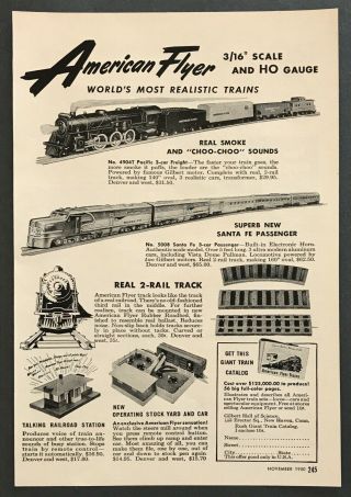 1950 American Flyer Pacific Freight Santa Fe Passenger Trains Vintage Print Ad