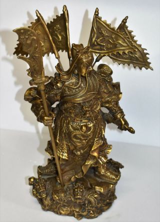 Chinese Guan Yu/ Guan Gong Warlord Statue Feng Shui 11” Brass 8.  5lbs