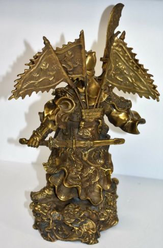 Chinese Guan Yu/ Guan Gong Warlord Statue Feng Shui 11” Brass 8.  5lbs 4
