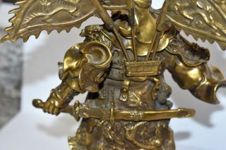 Chinese Guan Yu/ Guan Gong Warlord Statue Feng Shui 11” Brass 8.  5lbs 5