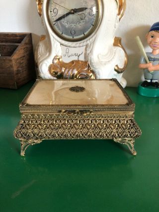 Vintage Antique Apollo Studios Ny Brass Jewelry Vanity Trinket Dresser Box Brass