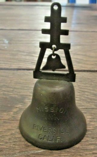 Antique Small Mission Inn Riverside California Brass Bell Souvenir Figural Top