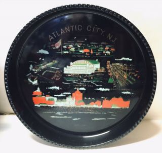 Vintage 1950s Atlantic City N.  J.  12” Souvenir Serving / Beer Tray Steel Pier,
