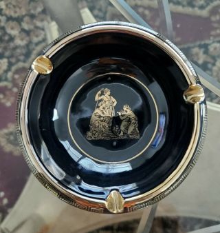 Vintage Ashtray Sc Hand - Made In Greece Blk With 24k Yg Accents
