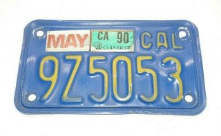 California Motorcycle License Plate.  Blue.