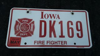 Iowa License Plate Fire Fighter Fire Dept Dk169 Firefighter Fireman