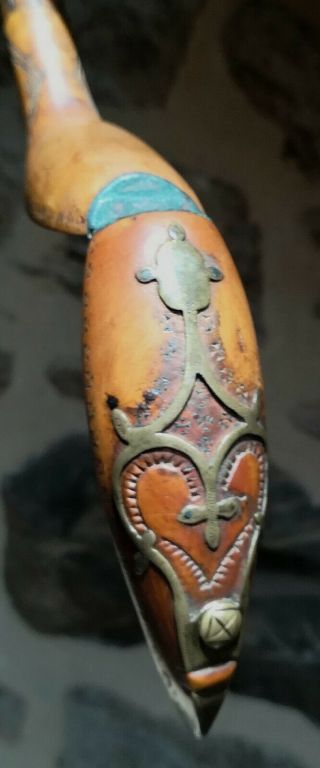 18th Dutch fruit wood clay pipe carved case with copper fixtures. 10