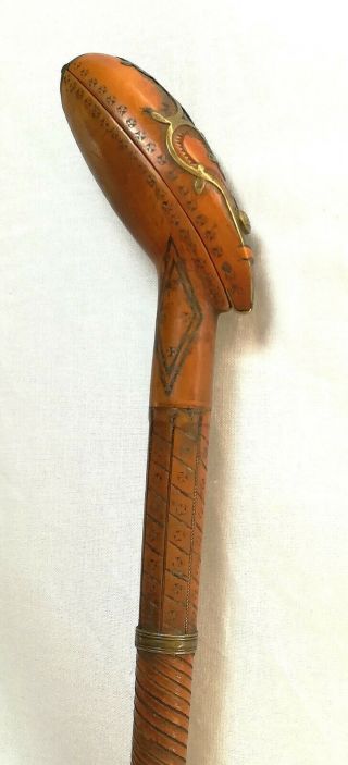 18th Dutch fruit wood clay pipe carved case with copper fixtures. 5