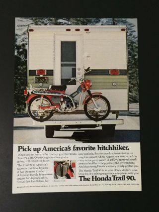 Vintage 1972 Honda Trail 90 Tr - 90 Motorcycle - Full Page Color Ad