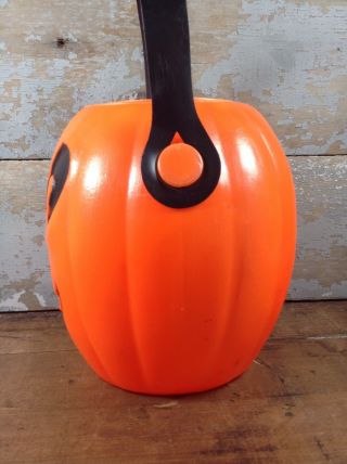 Vintage HTF Plastic Oblong Blow Mold JOL Pumpkin Halloween Candy Treat Bucket 3