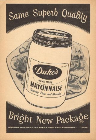 1957 Dukes Home Made Mayonnaise Print Ad Salad Tomato 