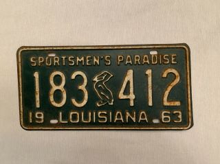 1963 Louisiana License Plate 183 412