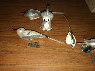 TESLA Vtg XMAS Antique Ornaments Blown Glass Angel Bird Stork Heron Santa Claus 6