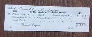 1860 Frederick County,  Virginia Tax Receipt – Personal Property / Slaves
