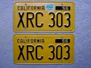 1956 Pair California License Plates With 1962 Sticker,  Xrc 303.