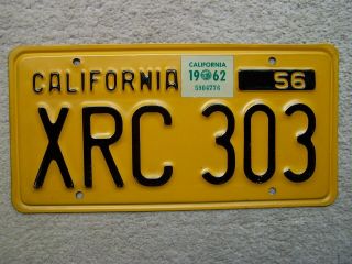 1956 Pair California License Plates with 1962 Sticker,  XRC 303. 2