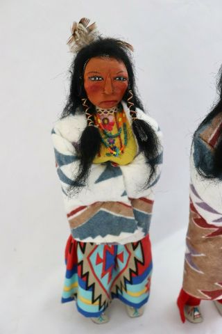 Iron Horse Wildflower Native American Indian Carved Wood Dolls Signed Marked Vtg 3