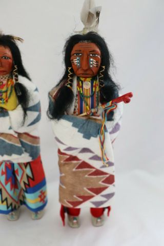 Iron Horse Wildflower Native American Indian Carved Wood Dolls Signed Marked Vtg 4