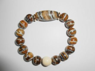 Fossil Woolly Mammoth Tooth！handmade Round Bead Elastic Band Bracelet