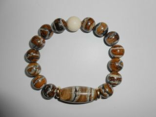 Fossil Woolly Mammoth TOOTH！handmade ROUND BEAD ELASTIC BAND BRACELET 2
