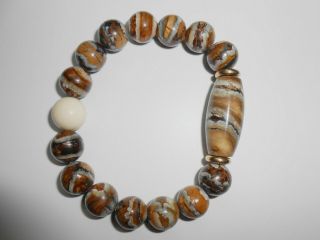 Fossil Woolly Mammoth TOOTH！handmade ROUND BEAD ELASTIC BAND BRACELET 3