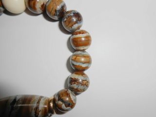 Fossil Woolly Mammoth TOOTH！handmade ROUND BEAD ELASTIC BAND BRACELET 5