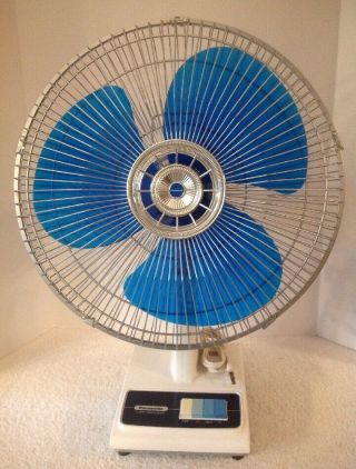 Vintage Mcm Panasonic 5 Way Oscillation Fan 16 " With Blue Plastic Blades